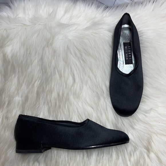 Stuart Weitzman Black Satin Chicflats Ballet Flats - Picture 1 of 6